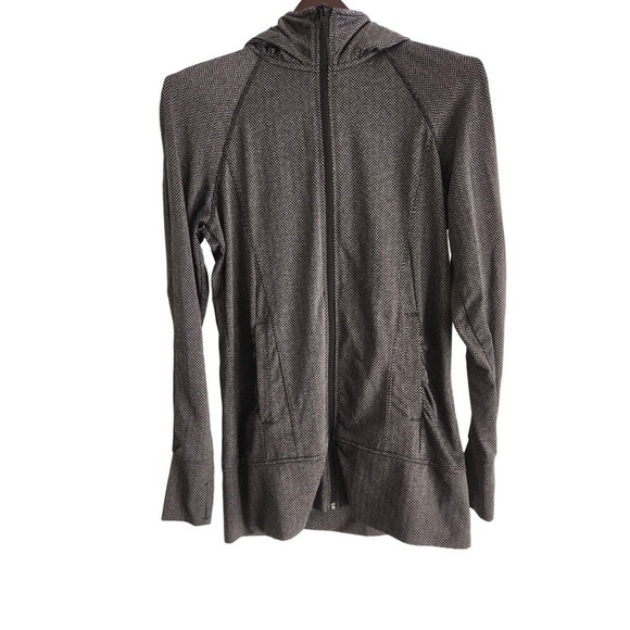 Mondetta Jacket Women Small Gray Herringbone Stretch Full Zip Hooded Long Sleeve - Picture 1 of 7